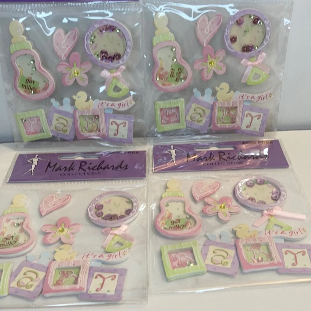 Mark Richards Scrapbook Stickers Card Making Baby Girl Rattle Bottle Crafts